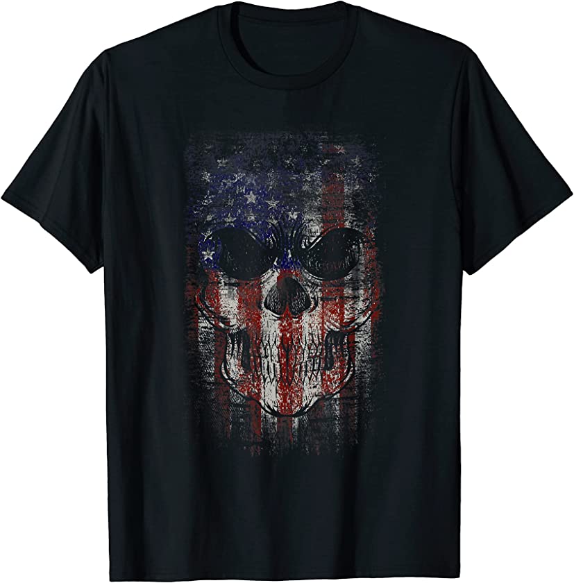 Vintage Skull with American Flag USA 4th of July T-Shirt