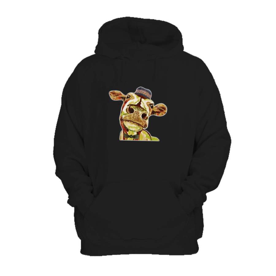 Vintage Cow Dictionary Art Farm Animal Gift For Farmer With Suit And Hat Funny Hoodie