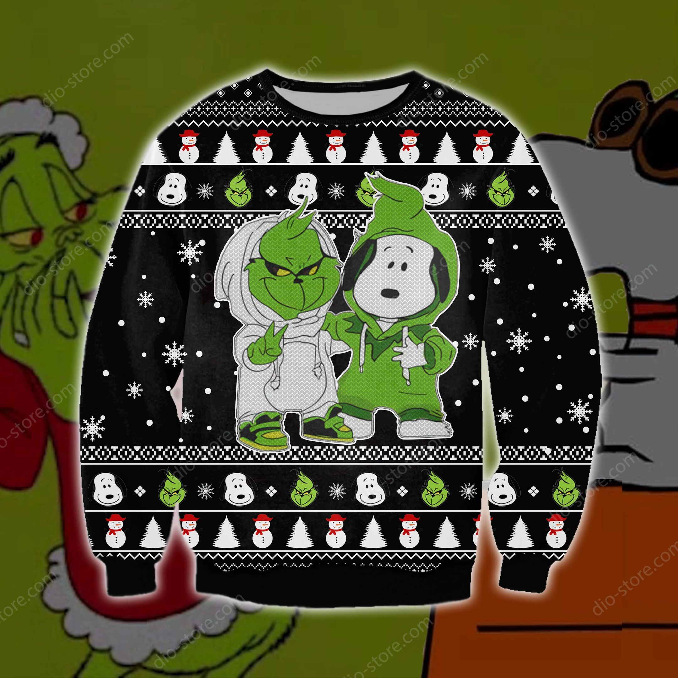 Unifinz Grinch Sweater Snoopy And Grinch Christmas Pattern Black Ugly Sweater 2022