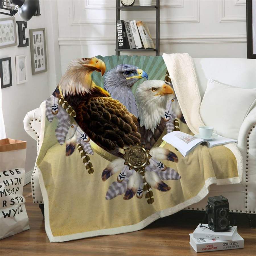 Three Eagles Dreamcatcher Sherpa Blanket