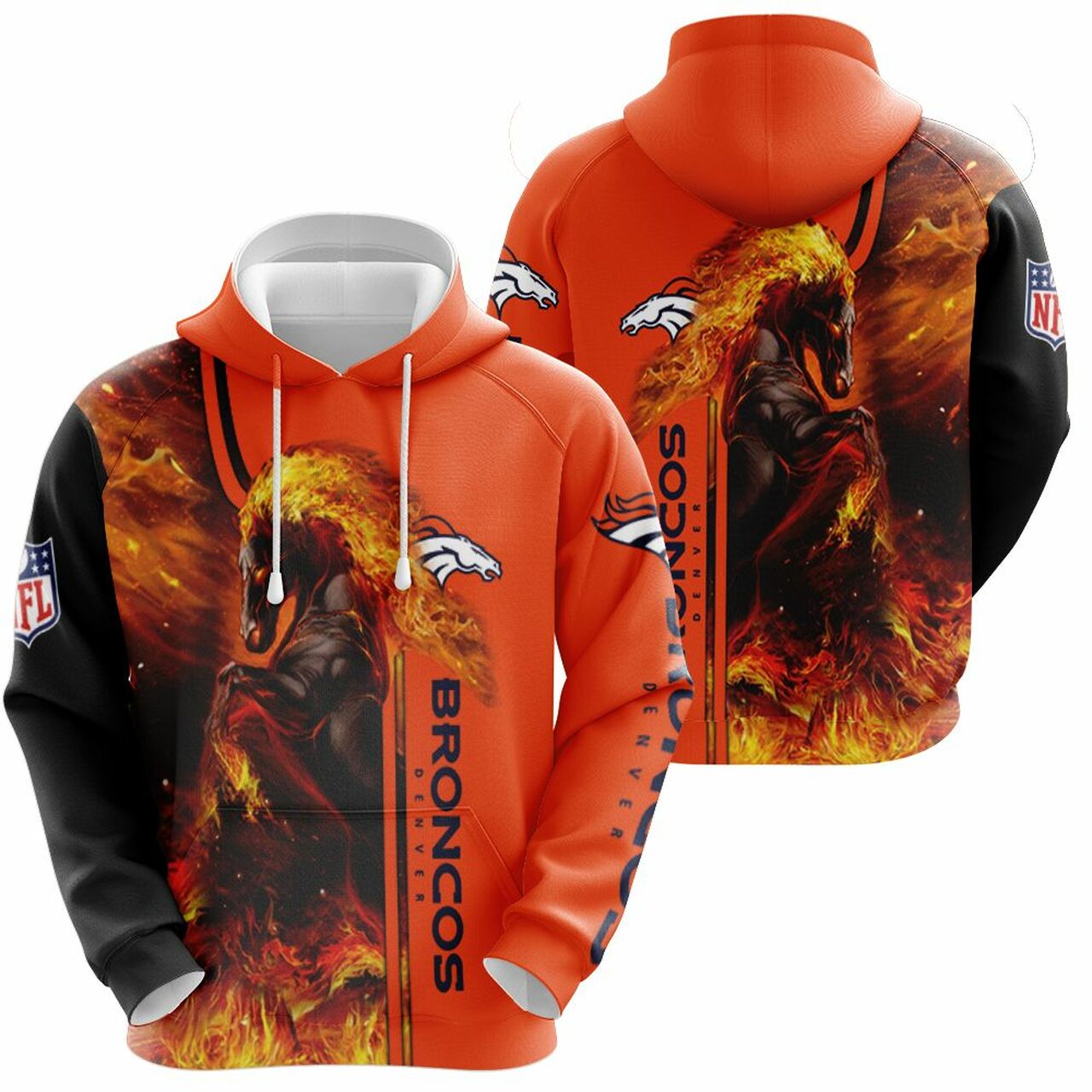 Denver Broncos Fire Horse 3D T Shirt Hoodie Sweater Jersey Hoodie Model 1067