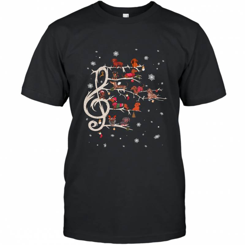 Dachshund Christmas Music Note Tree Puppy Ugly Sweater Dog Lover T-Shirt