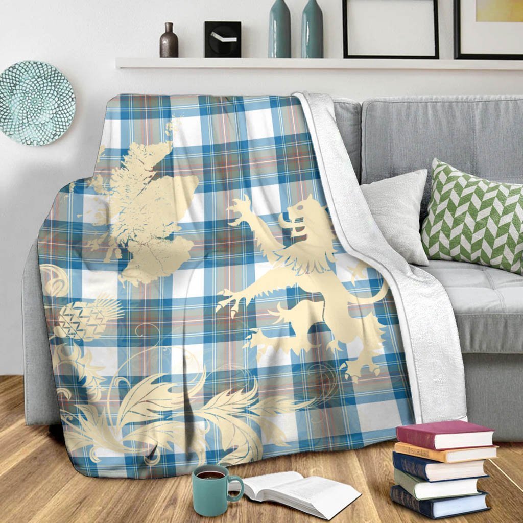 Tartan Blanket Stewart Muted Blue Tartan Scotland Lion Thistle Map Plaid Blanket