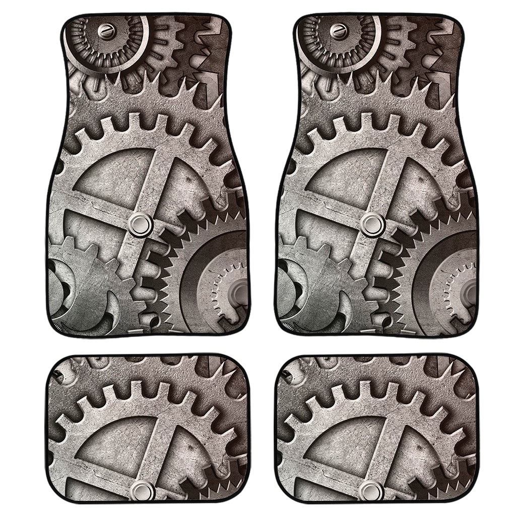 Steampunk Metal Gears Print Front And Back Car Floor Mats, Front Car Mat