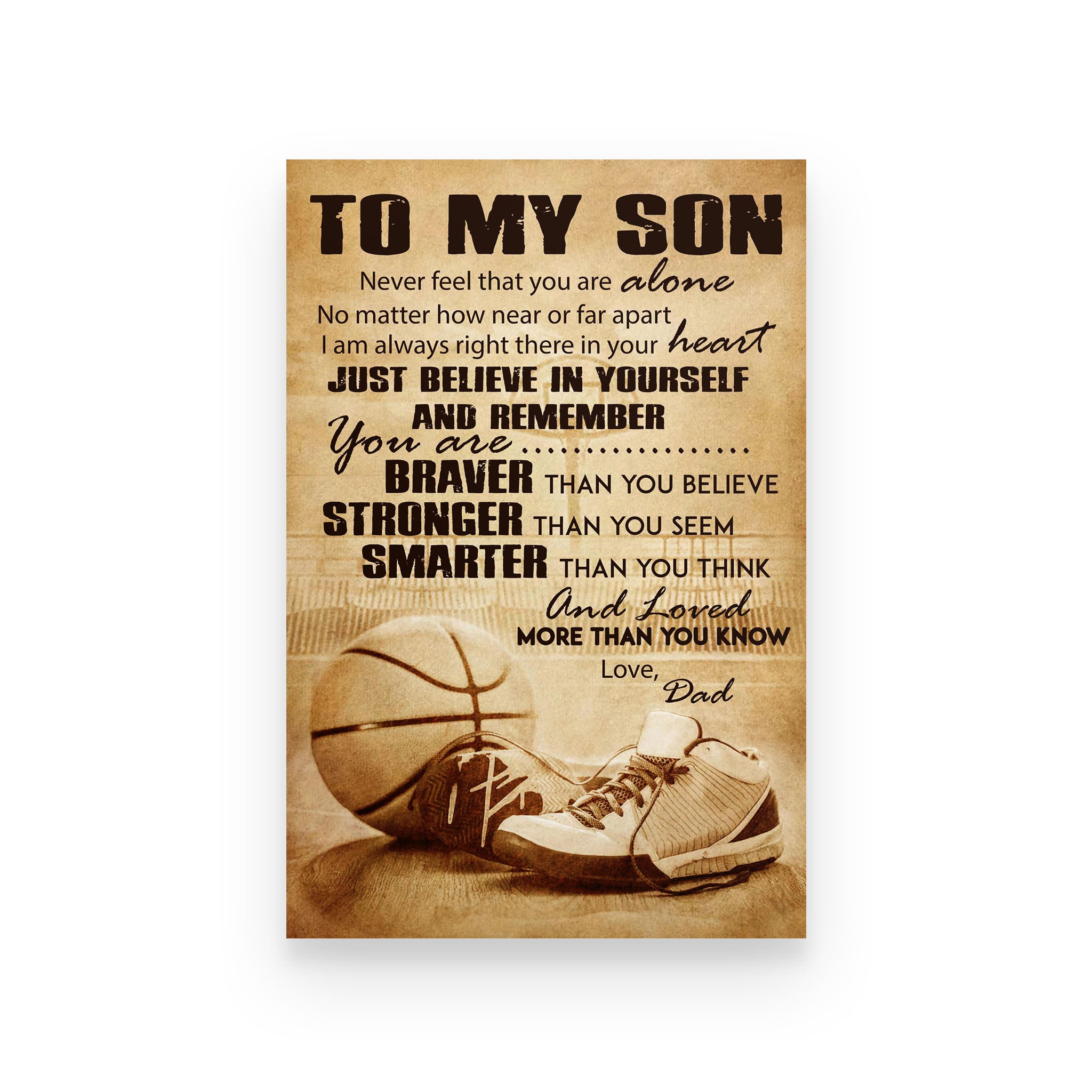 basketball poster dad to son never feel that you are alone vs2