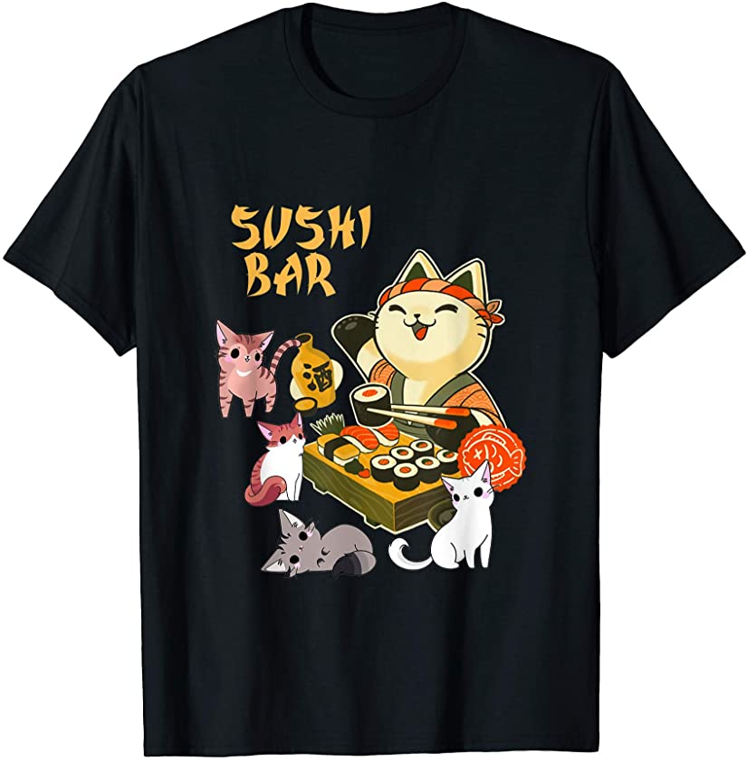 Sushi Bar Foodie Cat Kitten Kitty Lover Asian Japanese Chef T-Shirt