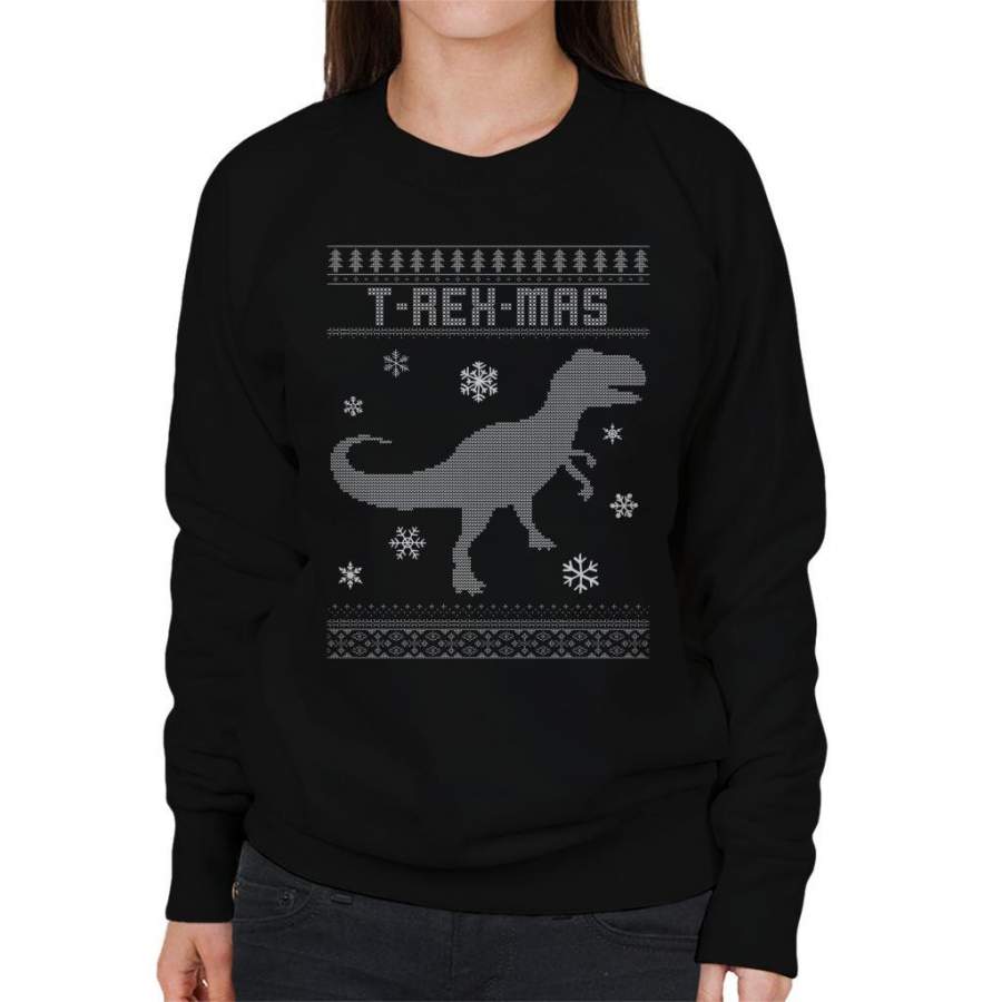 T ReX Mas Dinosaur Christmas Knit Pattern Women’s Sweatshirt