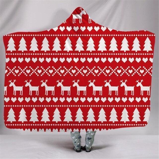 X-Mas White Pattern Hooded Blanket Christmas Decoration Ideas