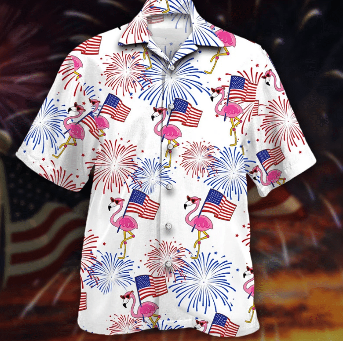 Flamingo Us Flag Firework Of July Pattern Hawaii Shirt Ha67073