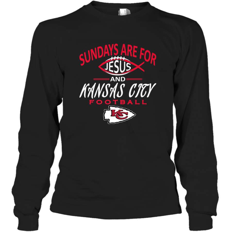 Sundays Are For Jesus and Kansas City Funny Football Long Sleeve T-Shirt