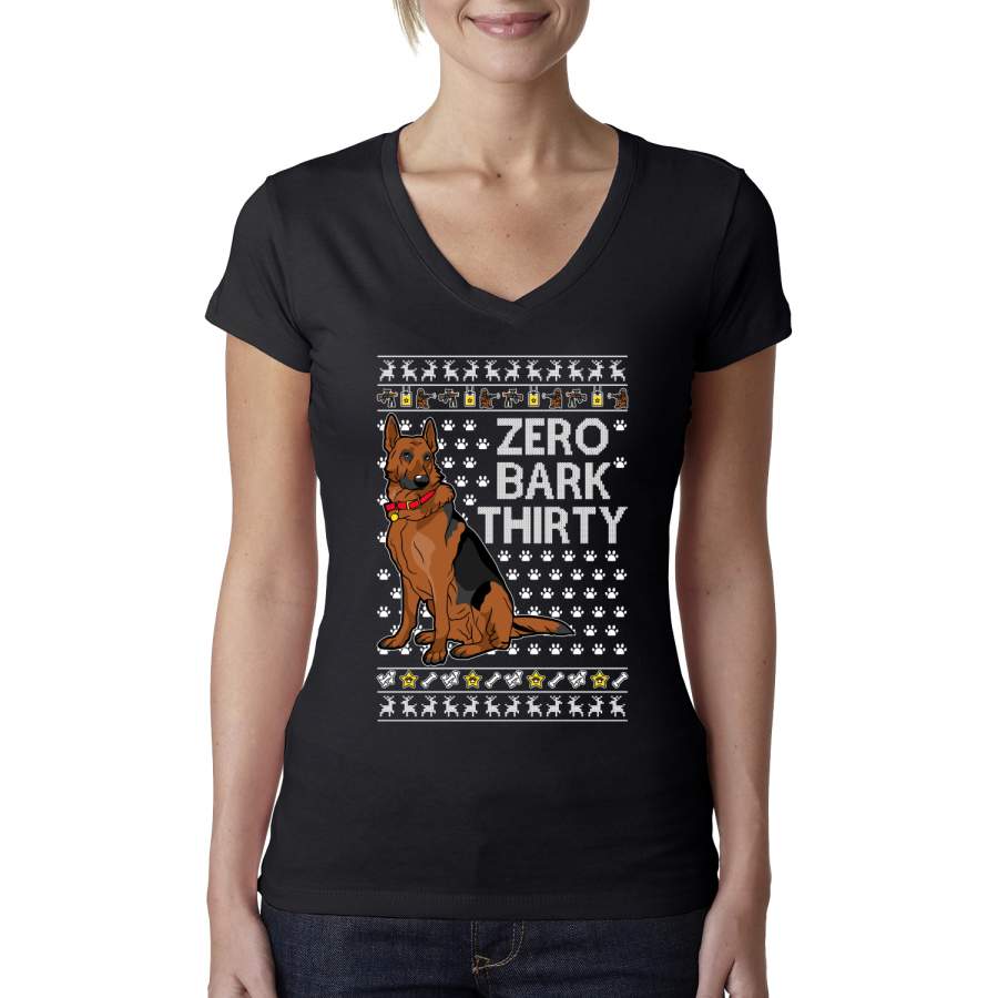 Zero Bark Thirty Funny Dog Xmas Ugly Christmas Womens Junior Fit V-Neck Tee