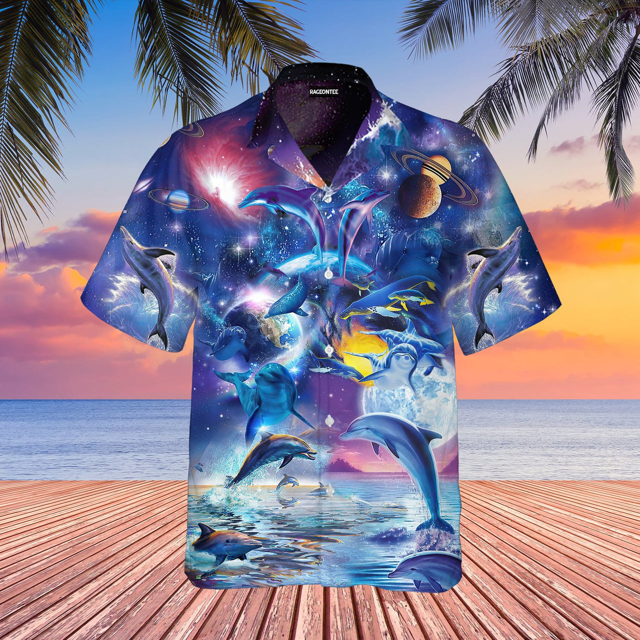 Dolphin In Universe Space Aloha Hawaiian Shirt – All Over Print Hawaiian Shirt – Mens Hawaiian Shirt