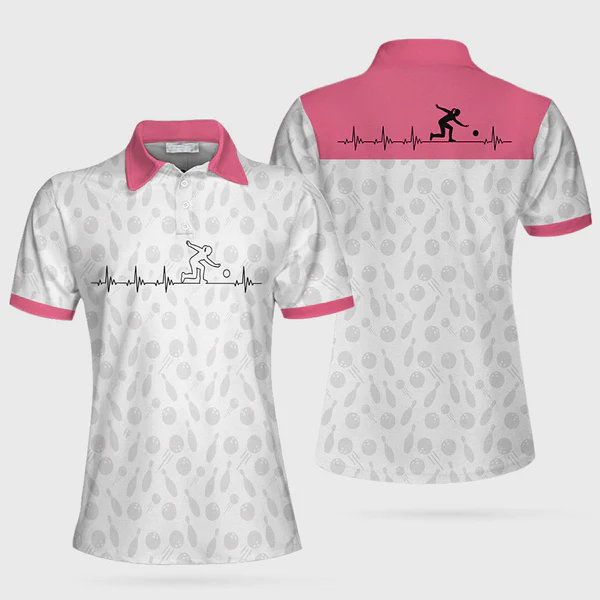 Bowling Is My Heart Bowling Short Sleeve Women Polo Shirt, Bowling Balls And Pins Pattern Polo Shirt For Ladies Coolspod