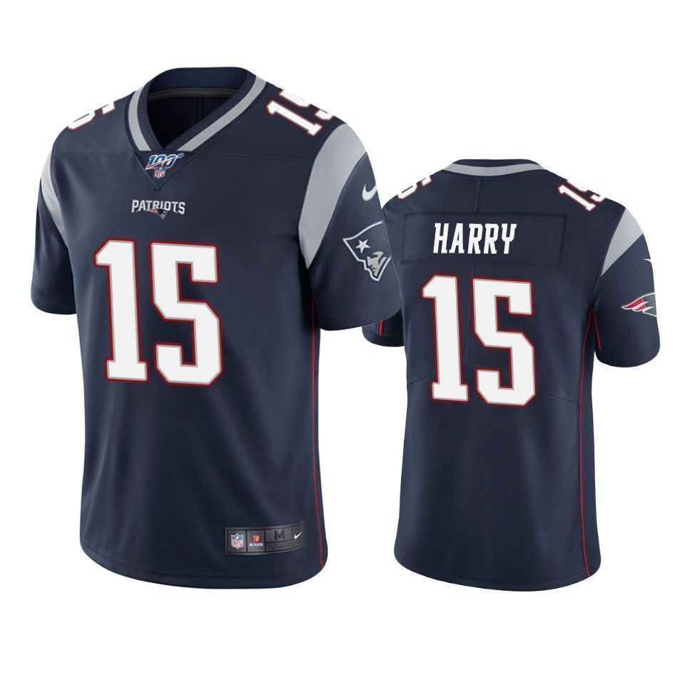 New England Patriots Nkeal Harry Navy 100Th Season Vapor Limited 3D Jersey