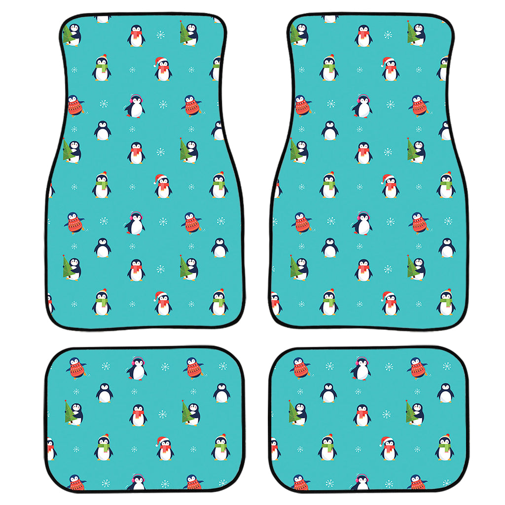 Cute Snowy Penguin Pattern Print Front And Back Car Floor Mats