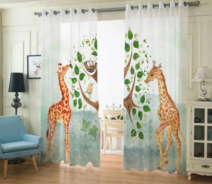 3D Hand Drawn Tree Animal Giraffe Curtains And Drapes Lqh 5