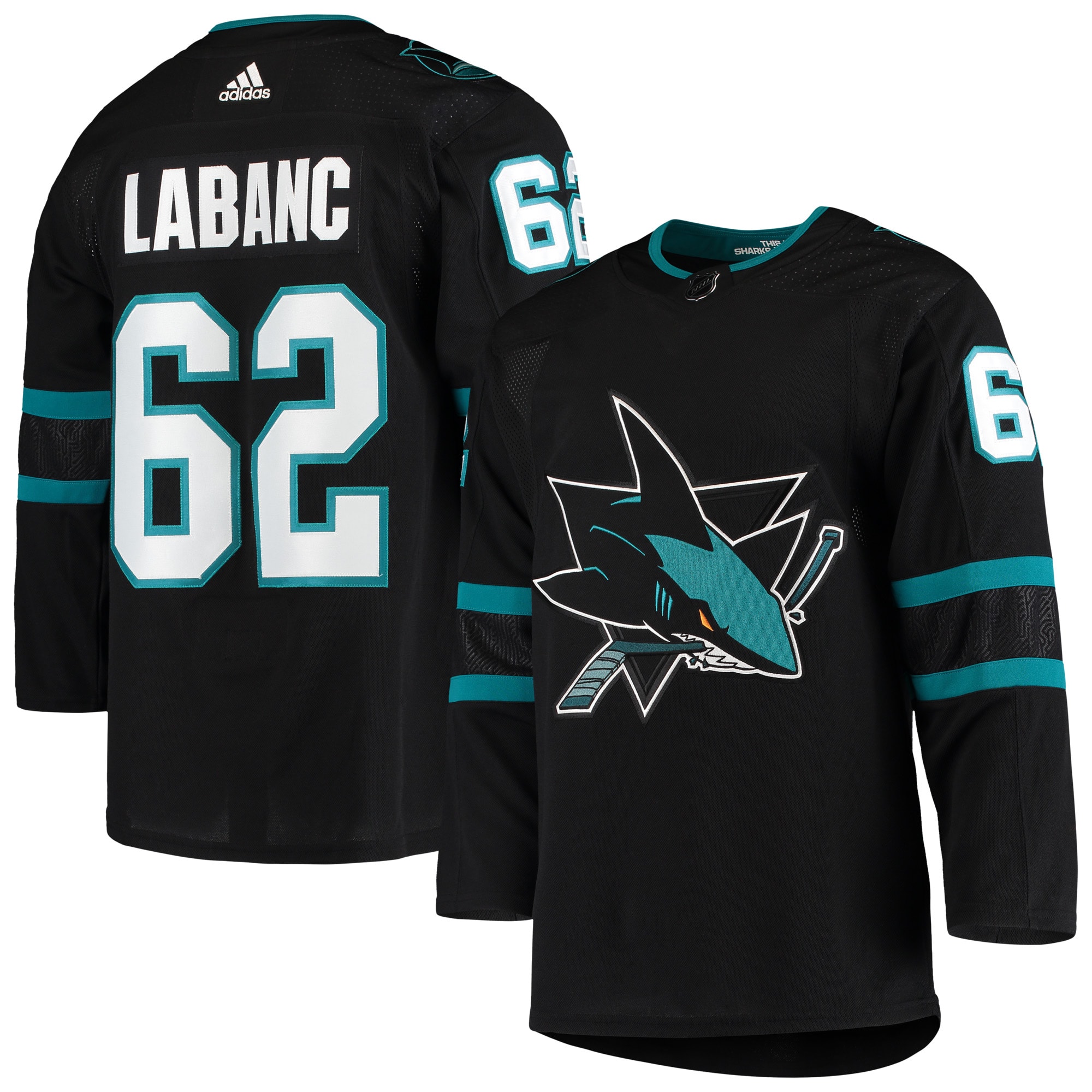 Men's San Jose Sharks Kevin Labanc adidas Black Alternate Authentic Jersey