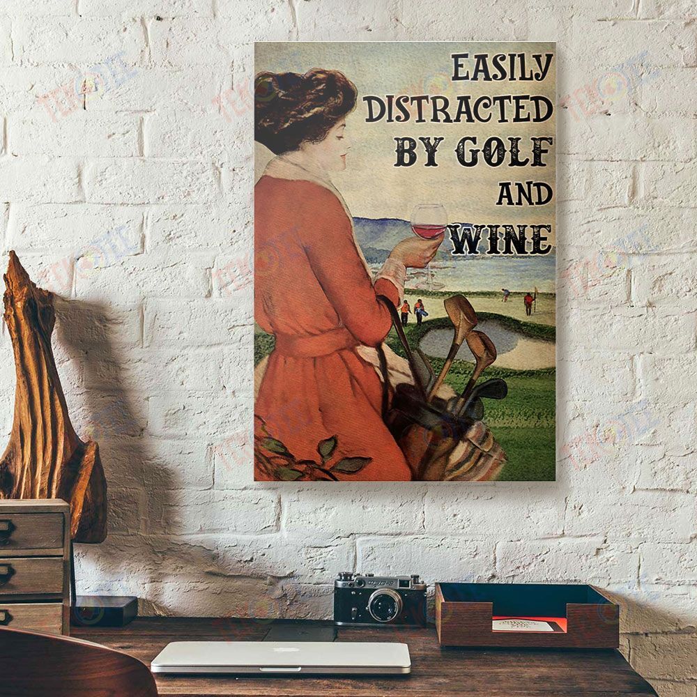 Canvas Prints Easily Distracted By Golf And Wine Girl Canvas Wall Art Home Decor