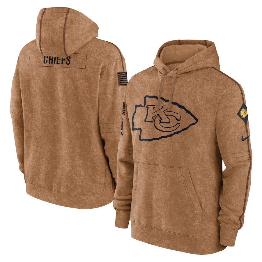 Kansas City Football Stitched Brown 2023 Hoodie, Salute To Service Club Pullover Hoodie, Kansas City Hoodie, American Football Hoodie