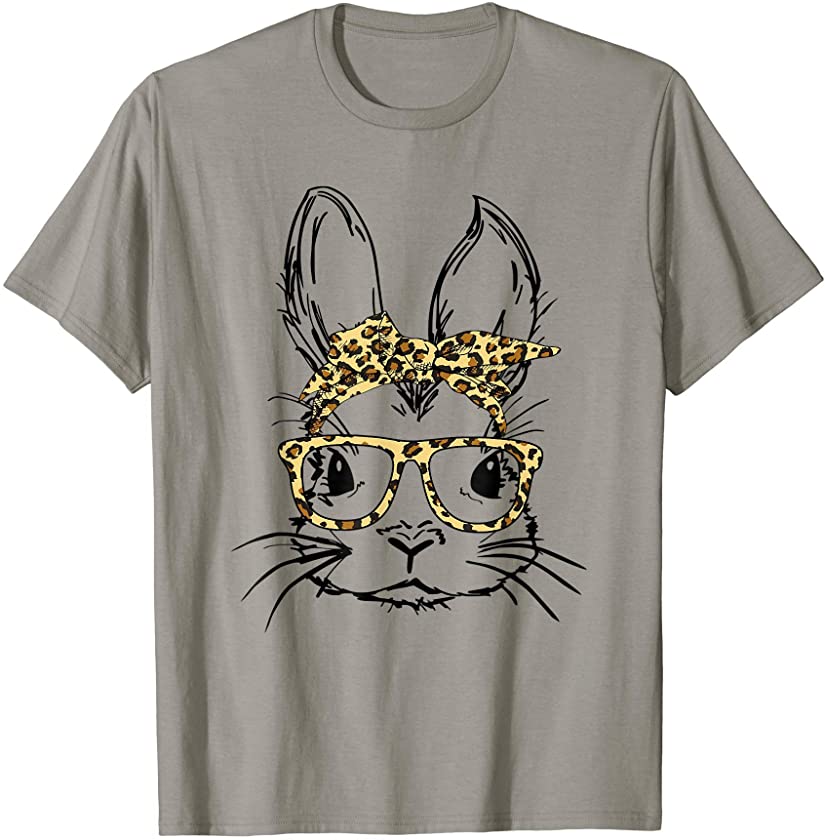 Cute Bunny Face Leopard Print Glasses Easter Day Girls Kids T-Shirt