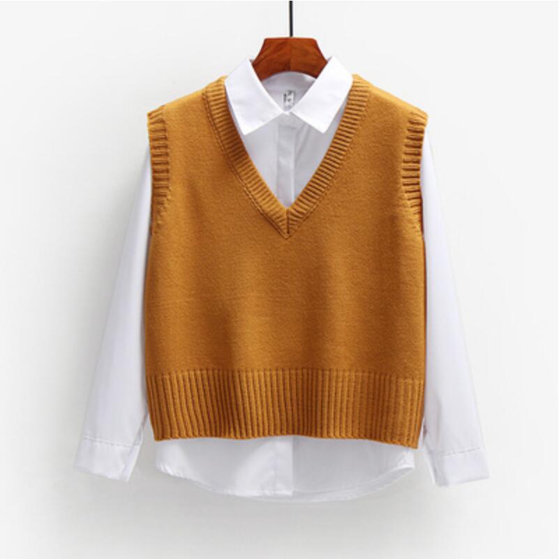 2022 Women Loose Knitted Sweater Women Sweater Vest Ladies Pullovers Female Jumper School Uniform Student Teen Girls Waistcoat alx