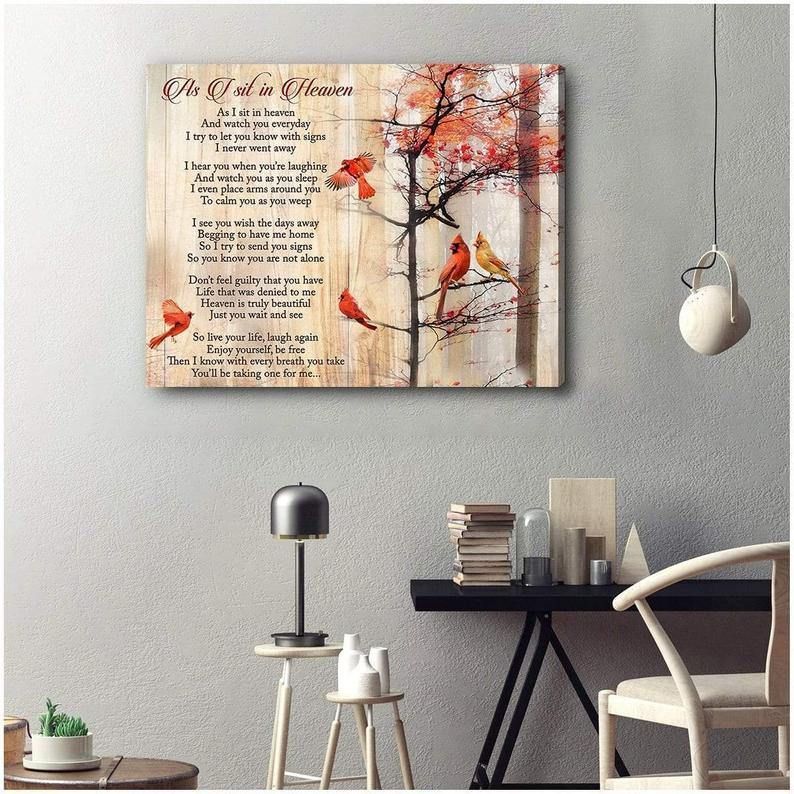 Cardinal As I Sit In Heaven Print Canvas Wall Art Canvas Anniversary Birthday Christmas Housewarming Gift Home Decor