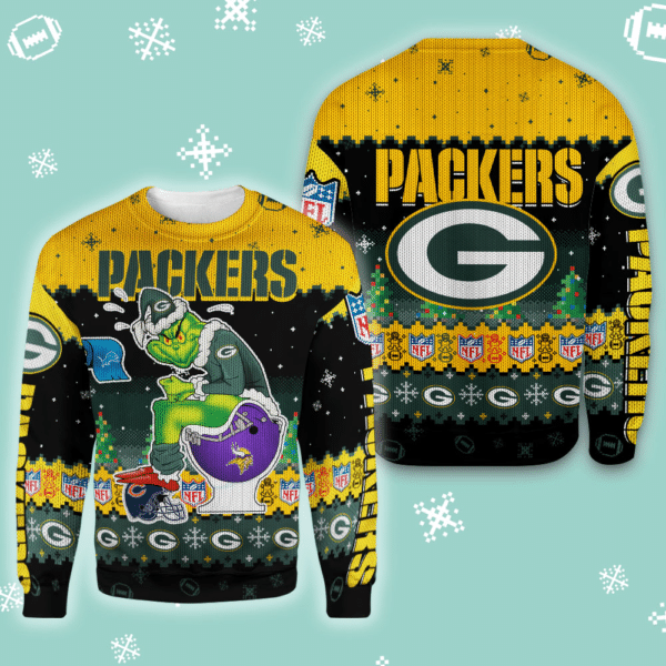 Grinch In Green Bay Packers 100% Wool Material Sweater HN041107