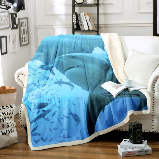 3D Blue Sea Shark  Soft Cozy Lightweight Premium Blanket