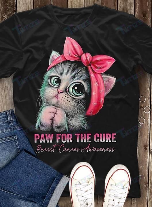 Breast Cancer Awareness Cat Paw For The Cure Graphic Unisex T Shirt, Sweatshirt, Hoodie Size S – 5Xl