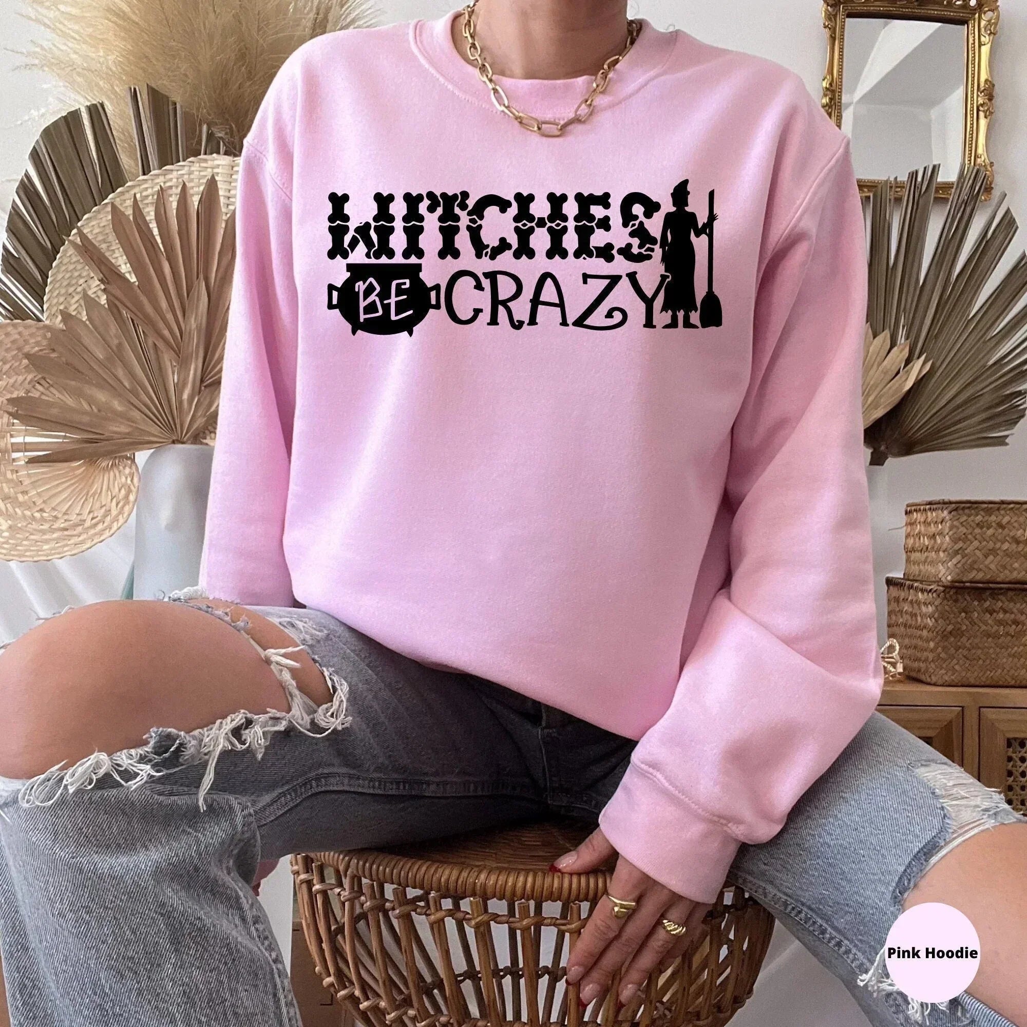 Halloween Sweatshirt, Witches Be Crazy, Witch Shirt, Halloween Crewneck, Funny Halloween Party, Cute Halloween Shirt, Halloween Cat Hoodie - Funnykidshirts Fashion