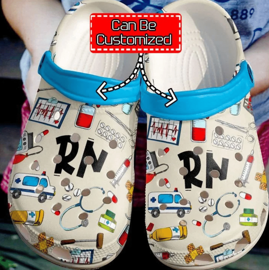 Personalized Nurse Rn Pattern Clog Shoes #Dh
