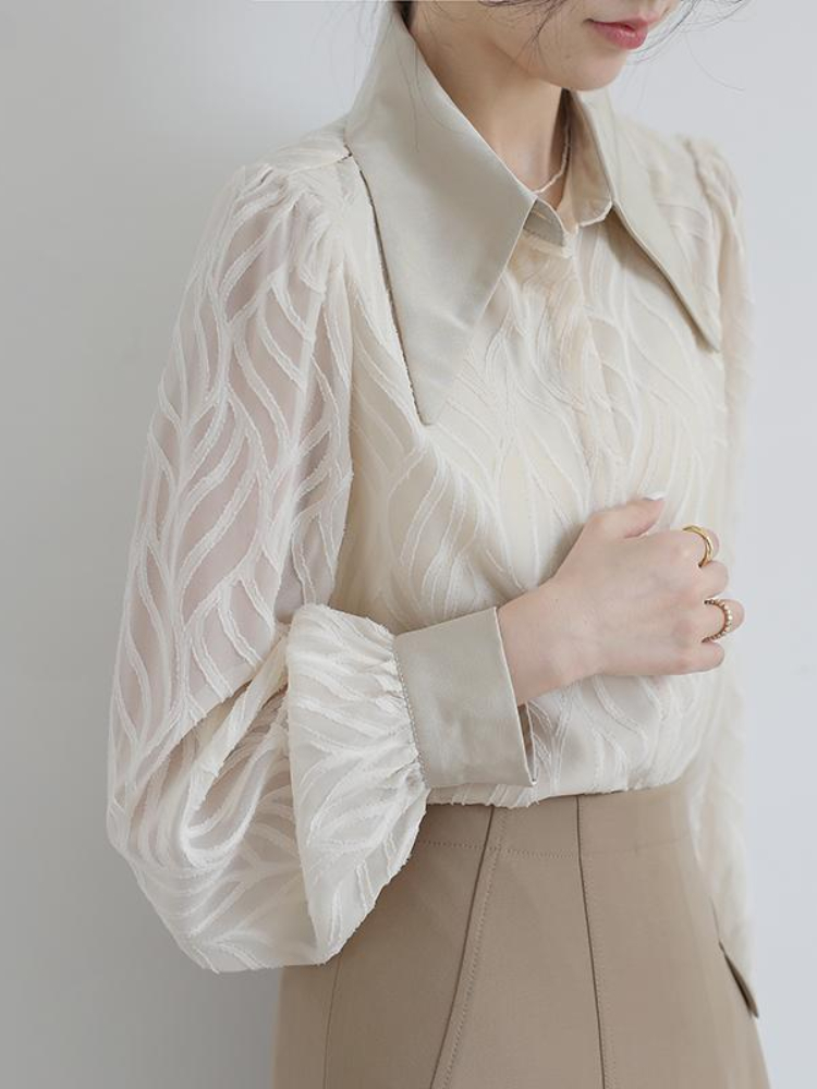 Women Shirts Long Sleeve Blouse woman 2022 Turn-down Collar Patchwork Office Lady Tops Elegant Fashion Beige womens shirts alx