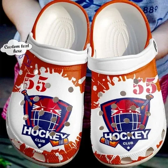 Ice Hockey Lover Club Orange Personalize Clog Custom Crocss Clog Number On Sandal Fashion Style Comfortable For Women Men Kid