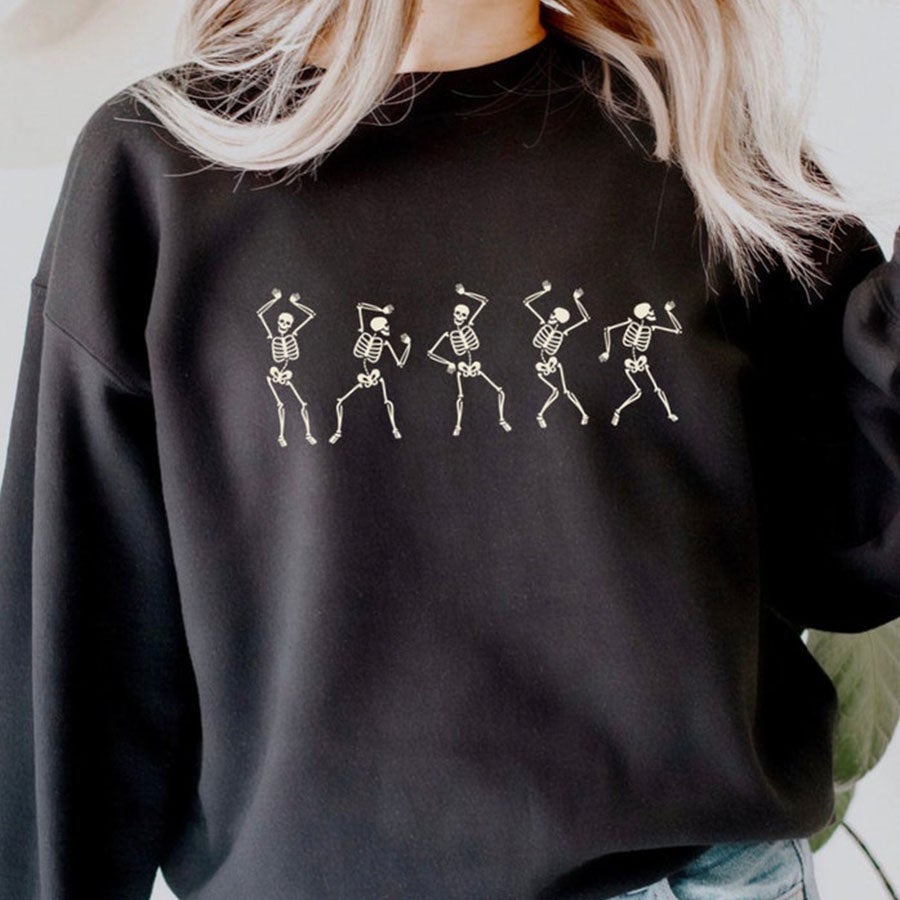 Fall Shirt, Dancing Skeleton Shirt, Happy Halloween T-Shirt, Halloween Tee Sweatshirt, Halloween Costume Shirt, Womens Halloween Shirt Gift