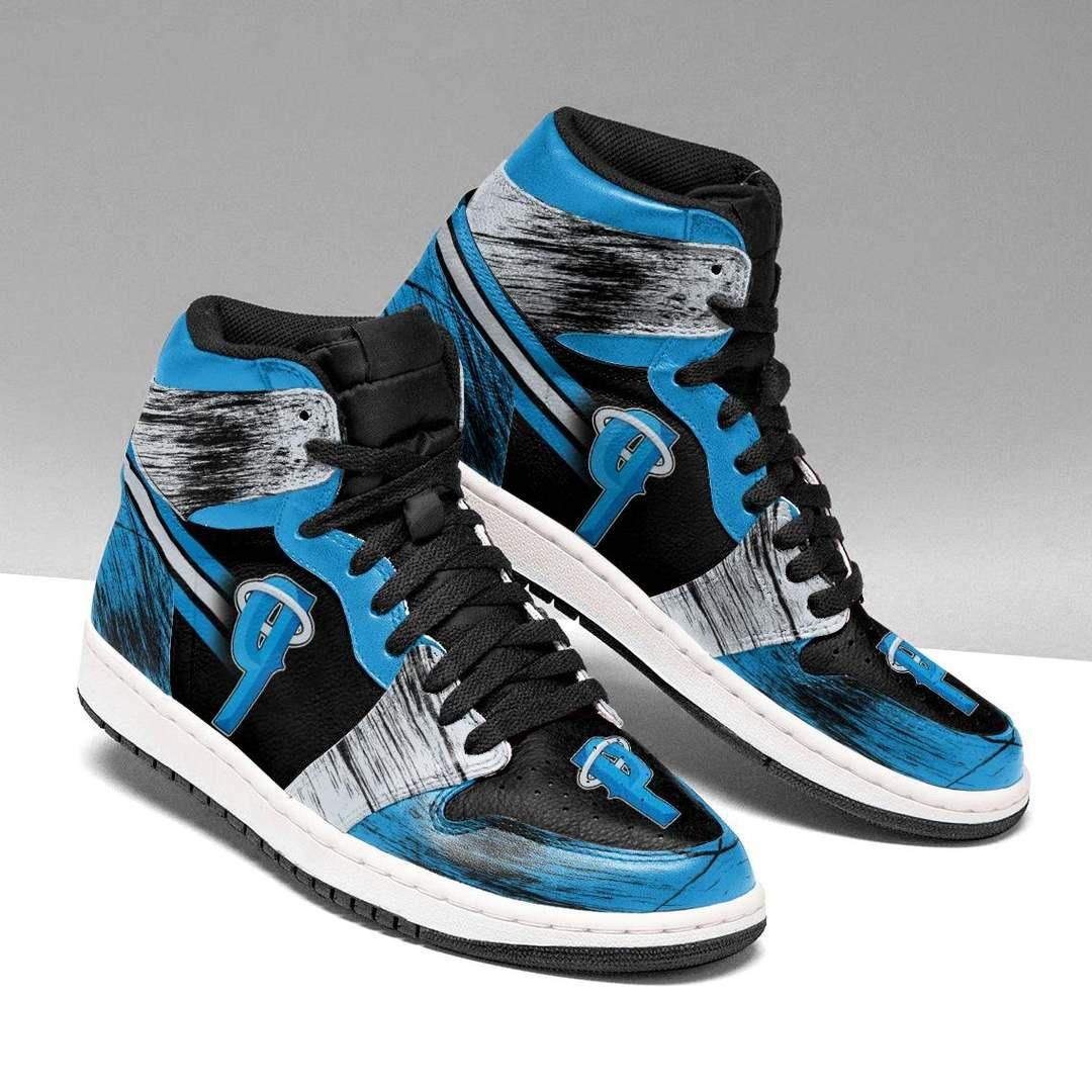 Carolina Panthers X Anaheim Angels Fashion Jordansneakers Sports Shoes Of All Time, Custom Basketball Shoes, White Sole Shoes, Blue Leather Shoes