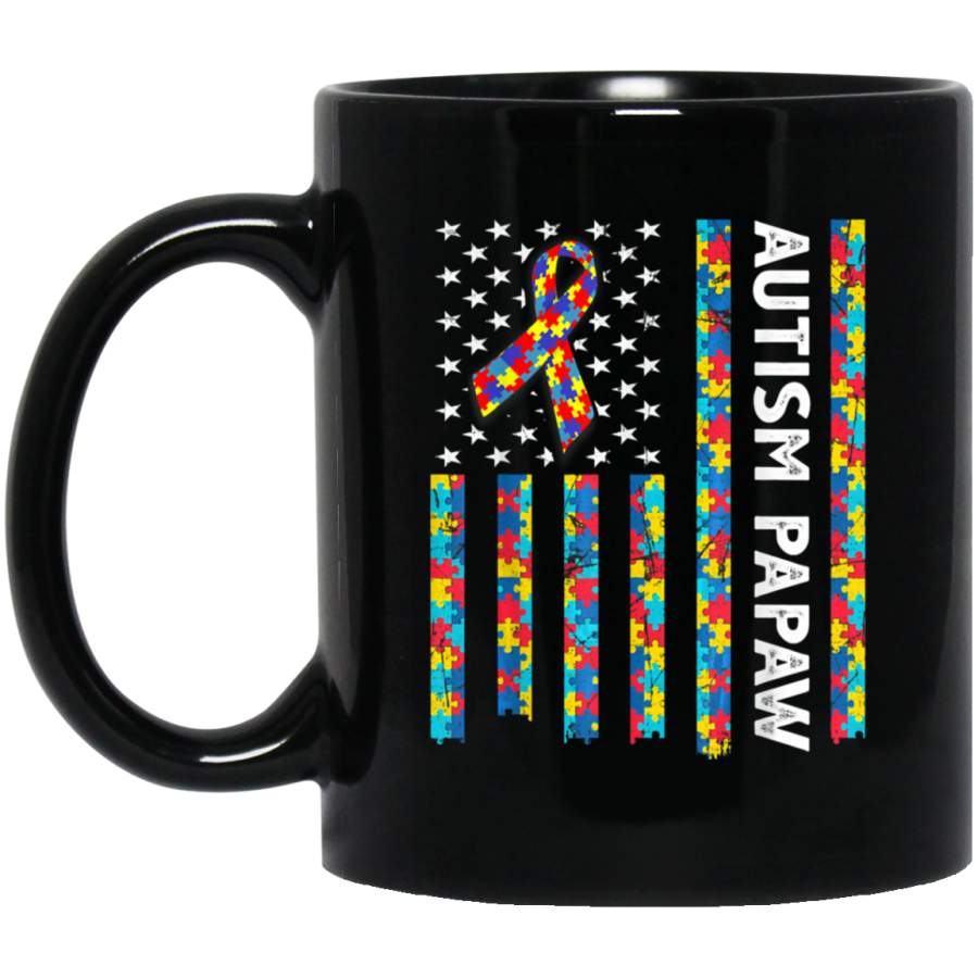 Autism Awareness Papaw American Flag Retro Vintage Gift 11oz 15oz Black Mug Idea 2nd April Puzzle Ribbon Support Autism Dad Mom Kids Autistic