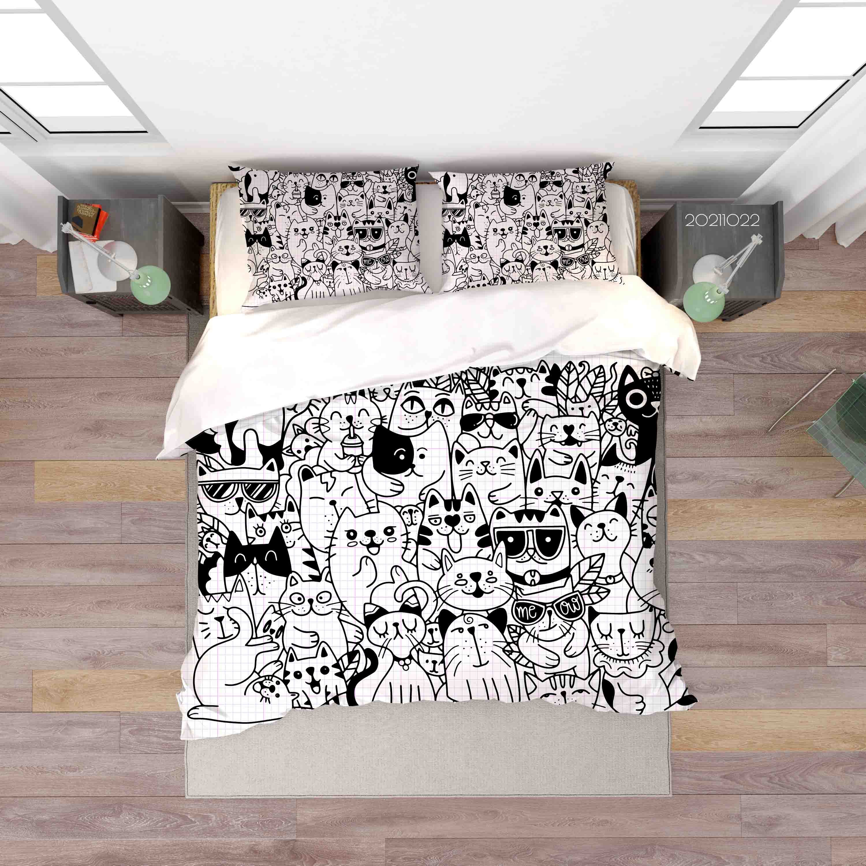 3D Cartoon Animals Cats Graffiti Quilt Cover Set Bedding Set Duvet Cover Pillowcases 41