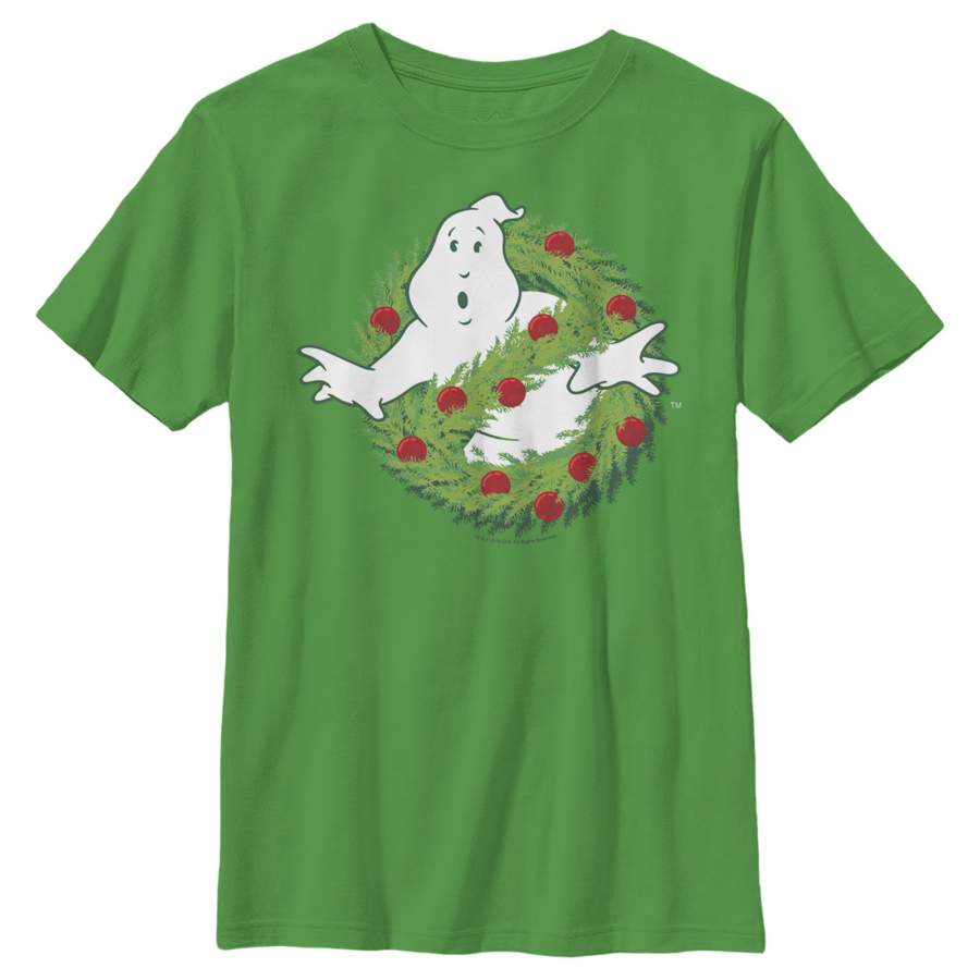 Ghostbusters Boy’s Christmas Wreath Logo  T Shirt