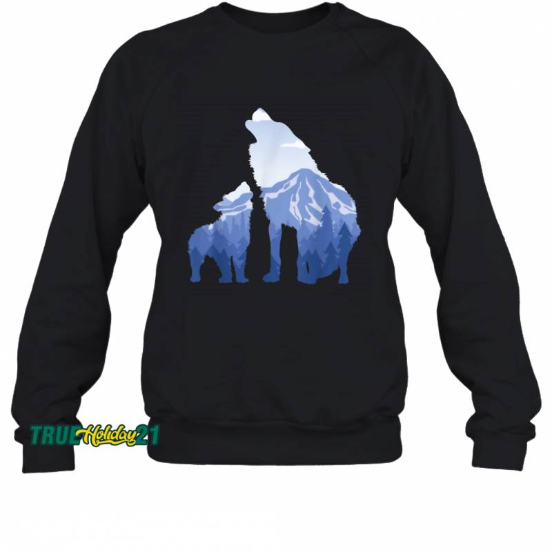 Wolf and Puppy  Mountains Nature Wilderness Winter Sports Sweatshirt