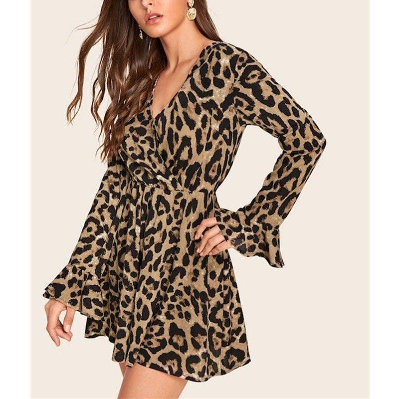 New Fashion  Long Sleeve Leopard Dress