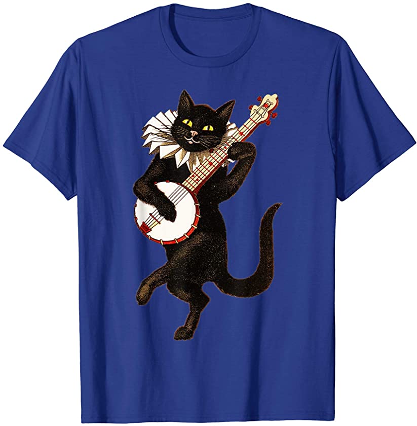 Vintage Silly Weird Cat Playing Banjo Country Cat Lover Gift T-Shirt