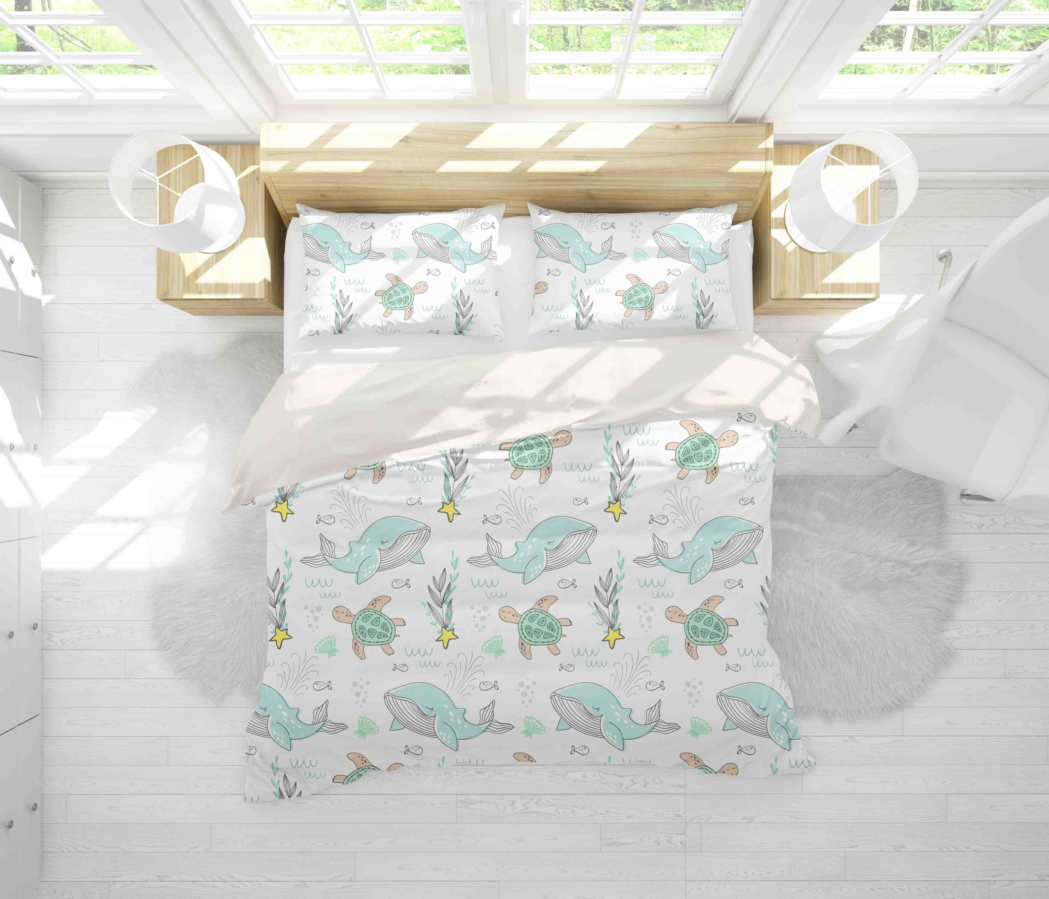 3D Cartoon Green Dolphin Turtle Quilt Cover Set Bedding Set Pillowcases 79