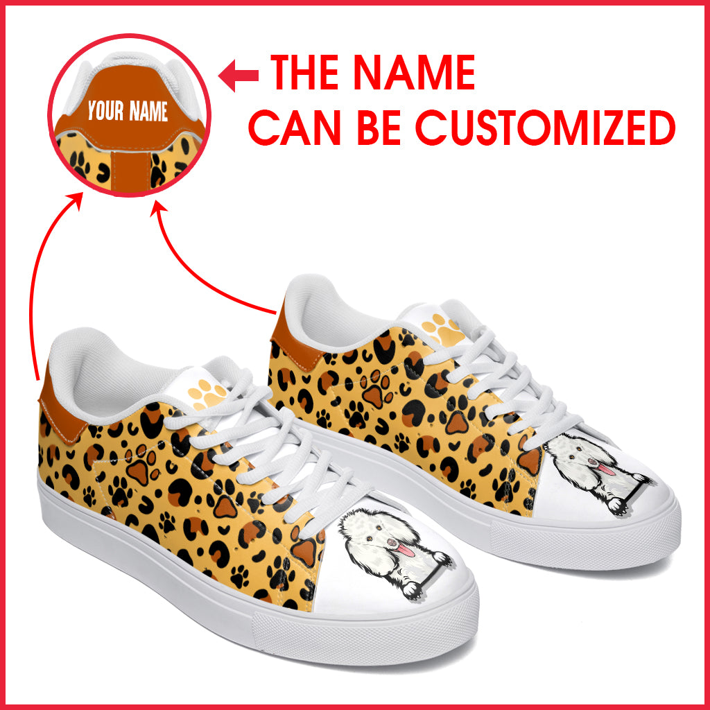 Poodle Dog Lover Shoes Pattern Leopard Leather Sneaker – Personalized Custom – Best Gift For Dog Mom