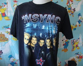 Vintage 90’s N Sync Boy Band Justin Timberlake Concert Tour Band Tee Black T Shirt  L 3276