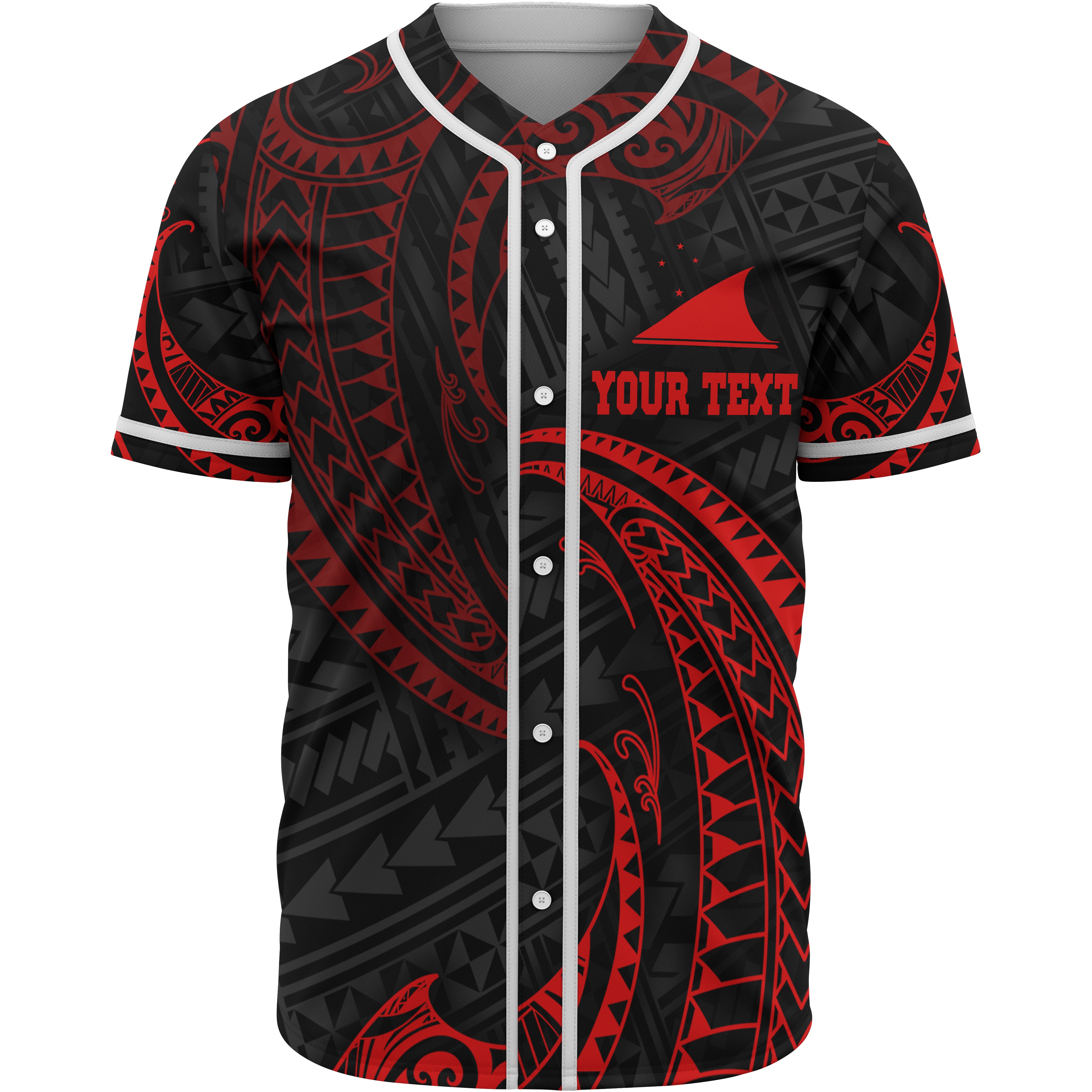 Tokelau Polynesian Custom Personalised Baseball Shirt – Red Tribal Wave – BN12