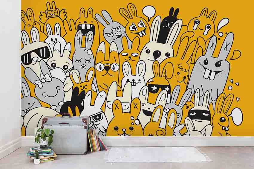 3D Yellow Rabbit Wall Mural Wallpaper Sf57