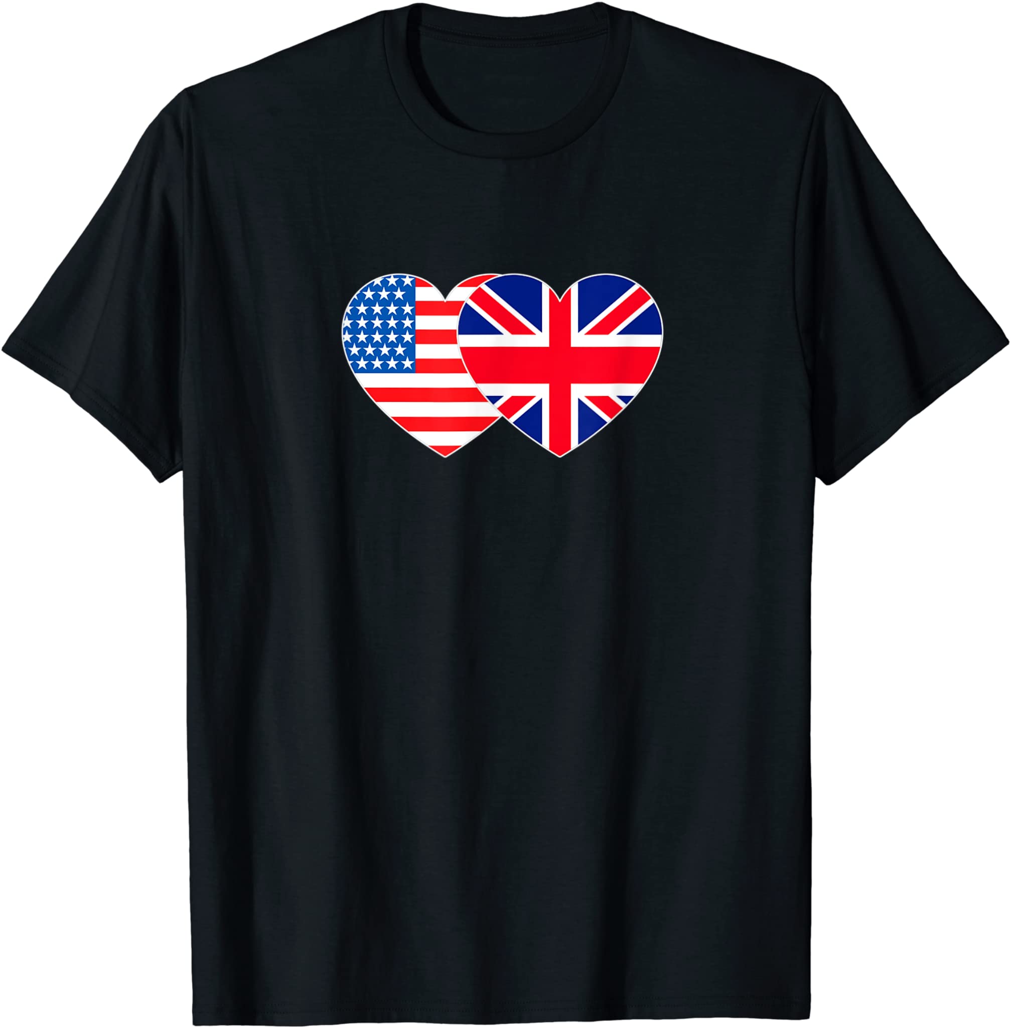 UK and USA Flag Twin Heart for British Americans Patriotic T-Shirt