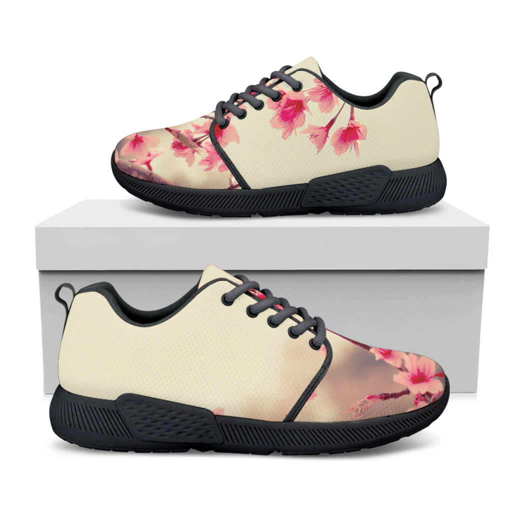 Vintage Cherry Blossom Print Black Athletic Shoes