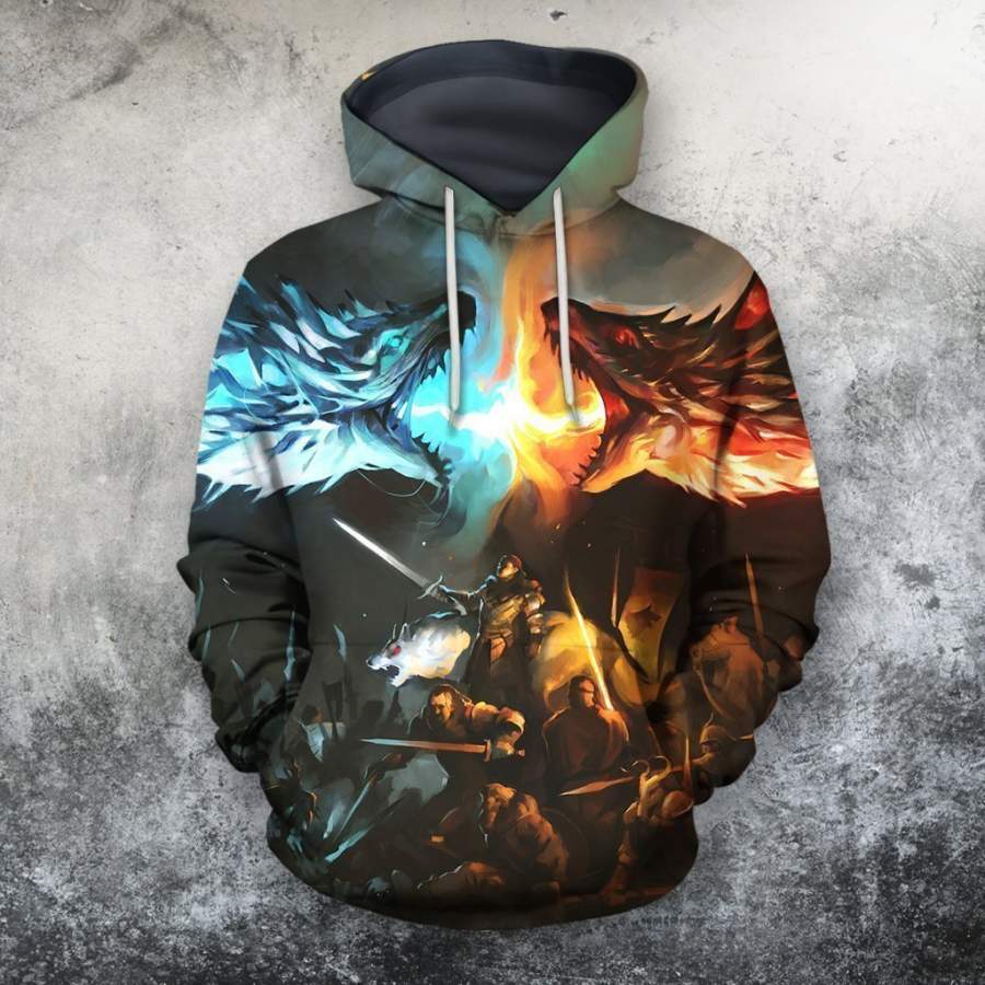 3D All Over Print Dragon Shirt Fire Ice