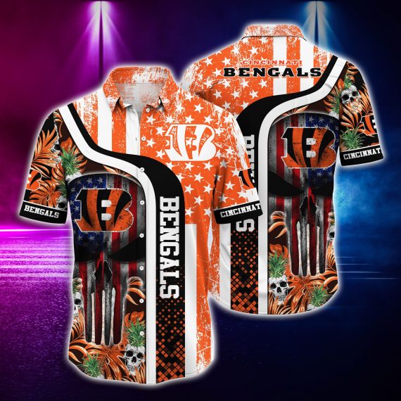 Gift For Husband Dad Cincinnati Bengals And Skull Hawaii Shirt Ha87173